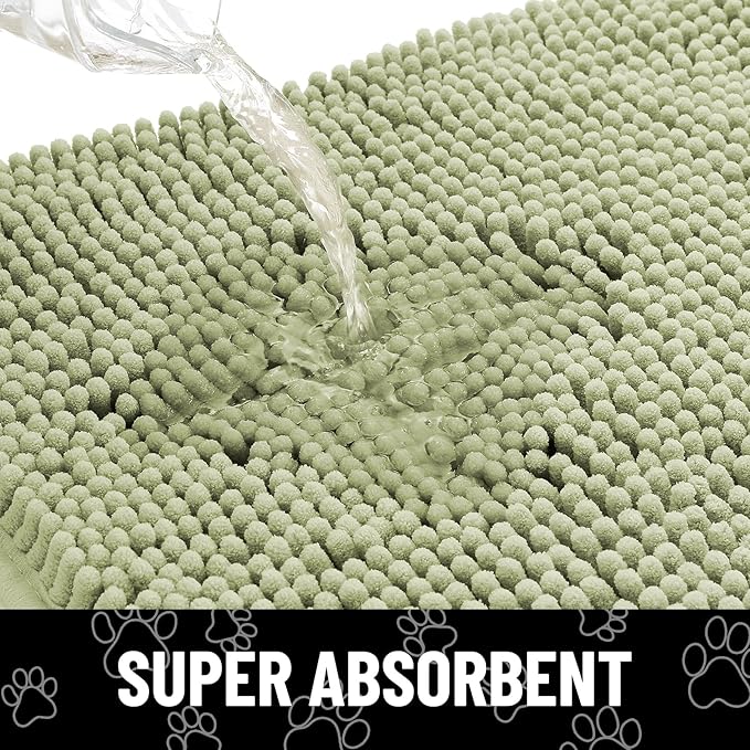 Smiry Dog Door Mat for Muddy Paws, Absorbent Dirt Trapper Non Slip Quick Dry Washable Chenille Mat for Mud Dogs, Entry Rug for Indoor and Outdoor (70x24 Inches, Sage Green)