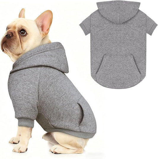Dog Sweaters,Dog Hoodie,Cozy Fleece Interior Sweatshirt with Hood & Pocket,Leash Hole,Pet Clothes Sweater for Small,Medium,and Large Dogs,Grey&L