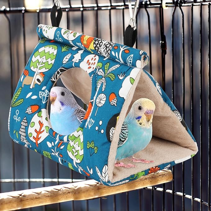 Rypet Winter Warm Bird Nest House - Hanging Hammock Velvet Shed Hut Cage Plush Fluffy Birds Hideaway Sleeping Bed Fuzzy for Parrot Parakeet Cockatiels Budgies Lovebird Small（Blue）
