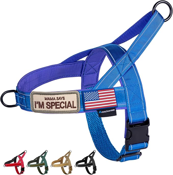 Annchwool No Pull Dog Harness with Soft Padded Handle,Reflective Strip Escape Proof and Quick Fit to Adjust Dog Harness,Easy for Training Walking for Small & Medium and Large Dogs(Blue,M)
