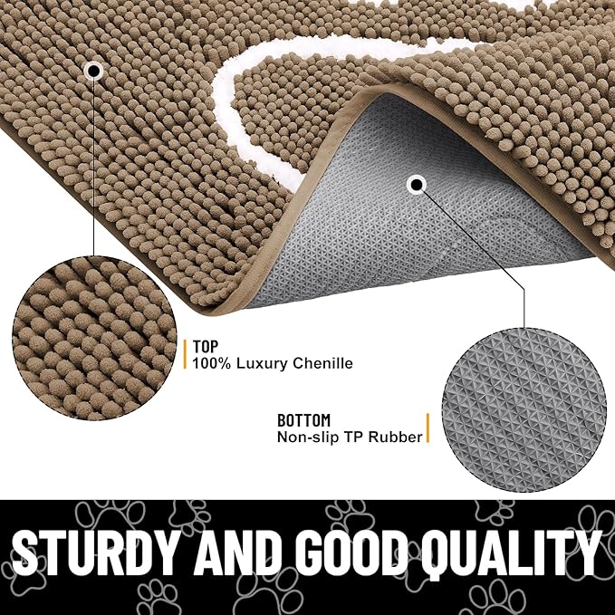 Smiry Dog Door Mat for Muddy Paws, Absorbent Dirt Trapper Non Slip Quick Dry Washable Chenille Mat for Mud Dogs, Entry Rug for Indoor and Outdoor (59x24 Inches, Camel)