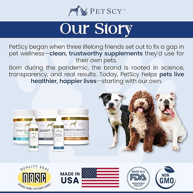 PetScy Itch & Allergy Plus Chews for Dogs Itchy Skin, Ears & Paws | Probiotics, Moringa & Turmeric | Dog Allergy Relief for Skin Redness, Hair Loss Gut & Digestive Health - Bacon Flavor - 60 Chews