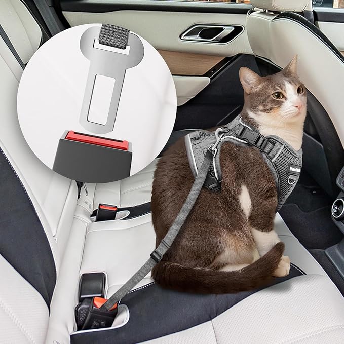 Cat Harness and Leash Set for Walking Escape Proof, Adjustable Soft Kittens Vest with Reflective Strip for Cats, Comfortable Outdoor Vest, Cat Car Leash, Grey, XS
