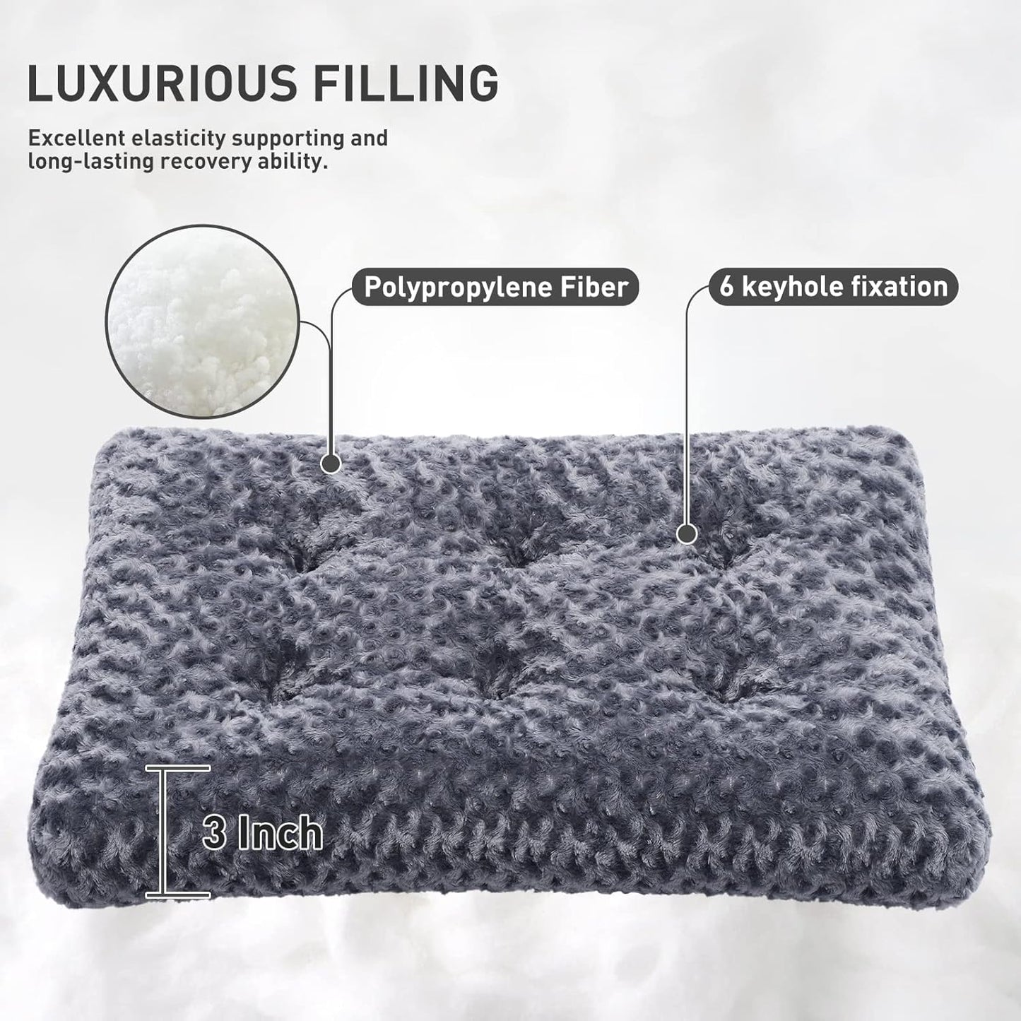 KSIIA Washable Dog Bed Deluxe Plush Dog Crate Beds Comfy Kennel Pad Anti-Slip Pet Sleeping Mat for Large, Jumbo, Medium, Small Dogs Breeds, 23" x 18", Dark Grey