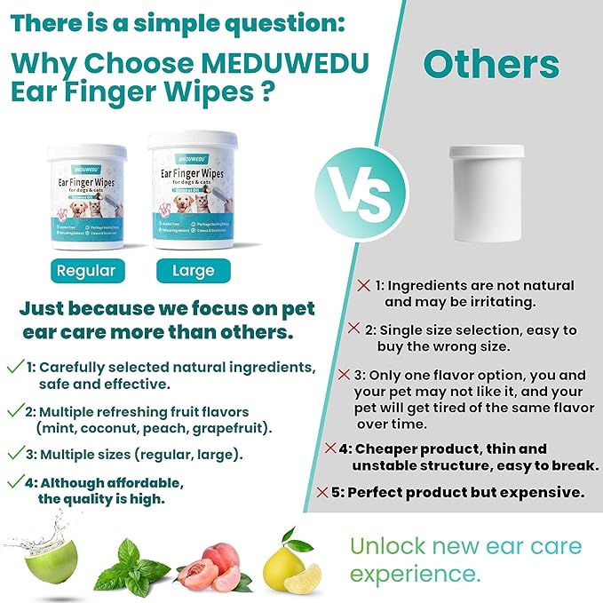 Ear Cleaner Finger Wipes 120 Counts, Dog Ear Cleaner, Grooming Kit Care for Dogs and Cats, Soft & Easy Otic Cleaning Pads, Remove Wax, Dirt & Stop Smelly, Itchy, Non-Irritating, Coconut Scent