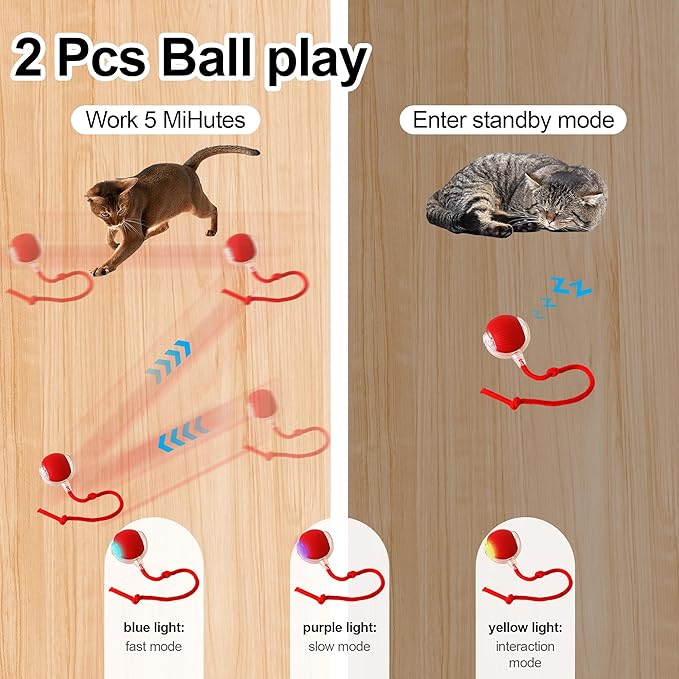Interactive Cat Toys Ball - 2pcs Automatic Fast Rolling Ball in Play Mat, Hide and Seek Mouse Catching Game, Low-Noise Cat Enrichment Toys in Pouch for Indoor Bored Cats(Heart Pattern-Square)