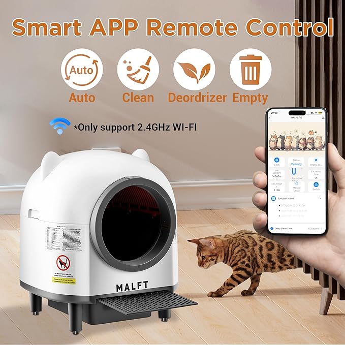 Premium 90L Automatic Cat Litter Box – Self-Cleaning Litter Box, APP Remote Control, Odor-Free Cleaning, Pinch-Proof Design, Ideal for Multi-Cat Homes (Mat + Waste Bags Included)