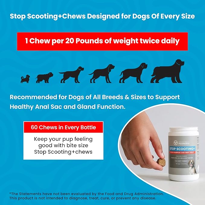 PawMedica Dog Anal Gland Chews to Stop Scoot for Dogs - Anal Gland Dog Constipation Relief - Recommended Dog AnalGland Support Chews Fiber - Fiber Supplement for Dogs (60 Dog Pumpkin Chews)