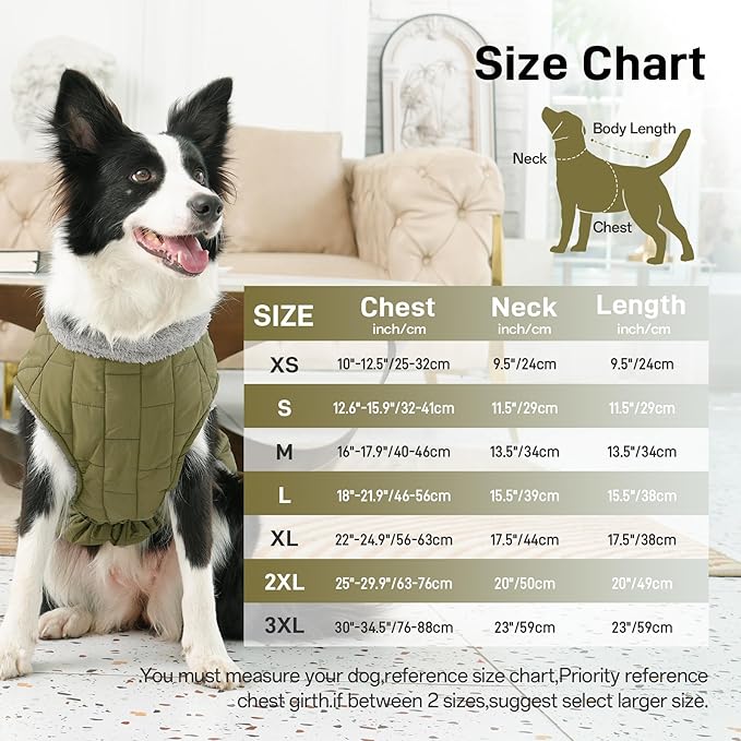 Warm Fleece Dog Coats with Durable Harness Buitl in D-Ring,Waterproof Doggie Jacket for Large Dogs,Dog Vest for Cold Winter,Green XXL