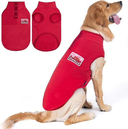 cyeollo 2XL Fleece Dog Sweater, Stretchy Pullover Fleece Vest with Turtleneck Dog Sweatshirt Warm Winter Clothes for Medium to Large Dogs Boy Girl Pet Apparel, Red XXL