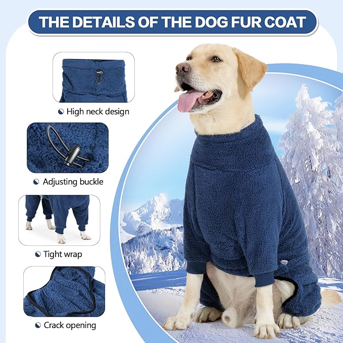 Fleece Dog Sweater for Small Medium Large Dog for Run Walk Sleep Winter Jacket & Windproof Clothes Coat XS Navy Blue