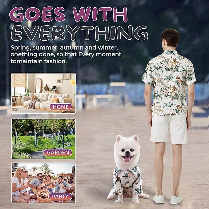 Hawaii Dog Shirt, Pet Summer T-Shirts Dog Style Floral Breathable Cool Clothes Hawaiian Shirts for Small Dogs and Cats Owner and Pet Shirts are Sold Separately