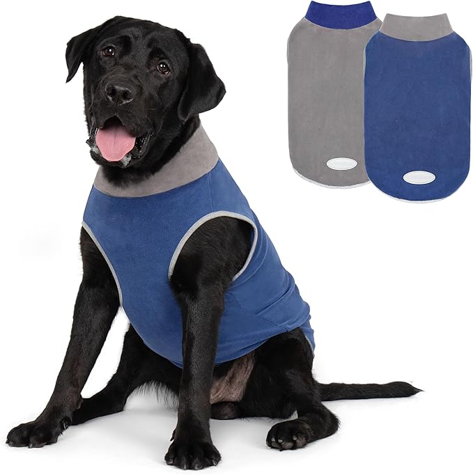 cyeollo 2 Pack Dog Sweater Fleece Vest Pullover Sweatshirt Dog Jacket Reflective Stretchy Lightweight Pet Clothes Cold Weather Coats for Medium Dogs Boy Navy & Grey