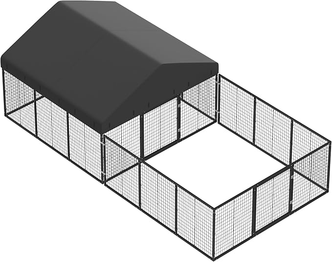 Outdoor Dog Kennel with Dog Fence for Medium/Small Dogs Anti-Rust Coating Cage with Roof All Weather Resistant Dog House with Double Locks