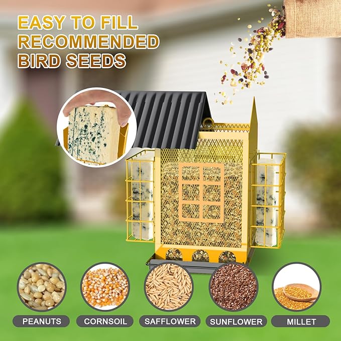 Bird Feeders for Outdoors Hanging, Metal Bird Feeder with Double Suet Cage Cake, Large Capacity, Birdfeeders Sturdy & Weatherproof, Easy to Clean & Refill, Great for Attracting Wild Birds