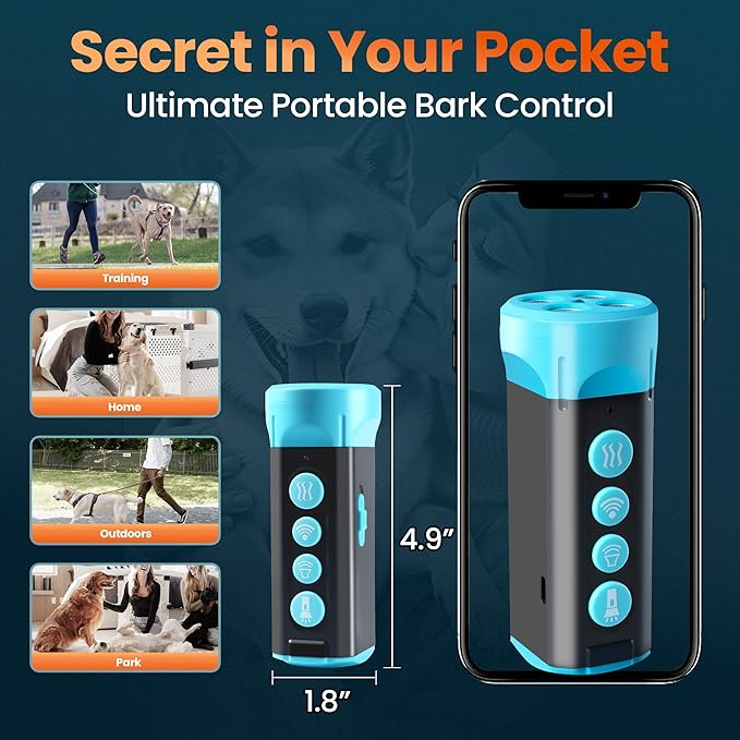 Upgraded Ultrasonic Dog Bark Deterrent, 4+1 Head with Sound Alarm Manual Frequency Adjustable No Shock Humane Training Device for Small/Medium/Large Dogs