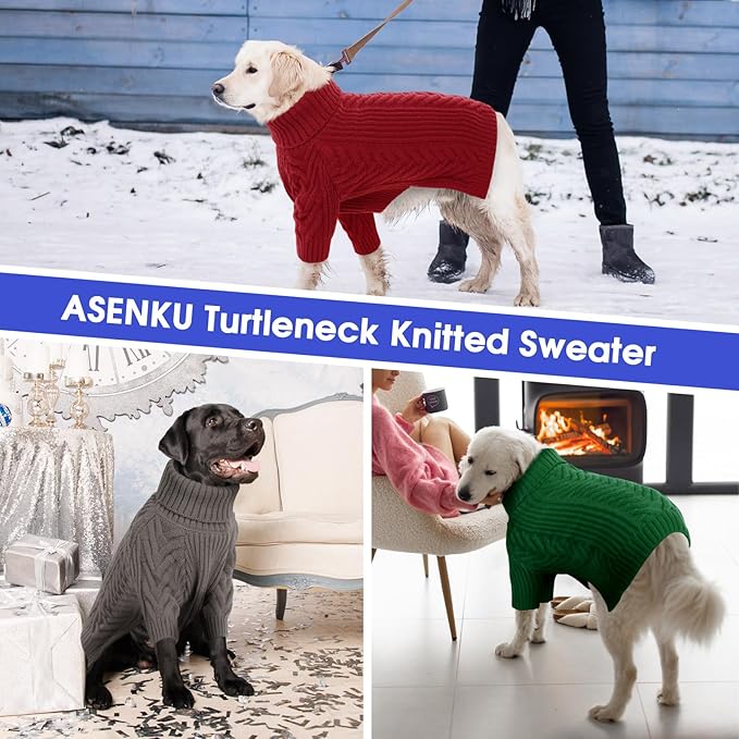 ASENKU XL Dog Sweater, Dog Sweaters for Extra Large Dogs,Pet Sweatshirt Apparel Turtleneck Pullover Winter Pitbull, Labrador Retriever(Dark Green, X-Large)