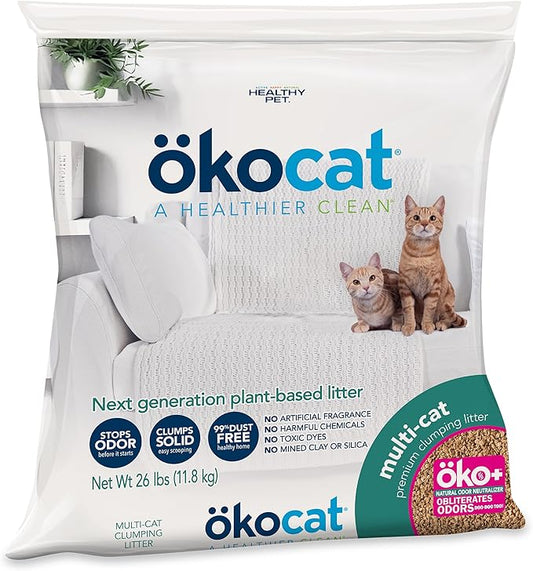 ökocat Multi-Cat Wood Clumping Cat Litter, Unscented, 26 pounds XL - Natural Ingredients, Obliterates Odors with Natural Odor Neutralizer, Clumps Solid, 99% Dust Free, Great for Multiple Cats