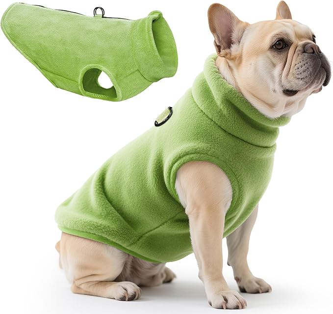Idepet Dog Fleece Vest Sweater Zip Up Warm Pullover Dogs Jacket with D-Ring Leash Winter Cold Weater Coat Pet Sweatershirt Clothes Hoodie for Small Medium Dogs Boy Girl(Green,XS)