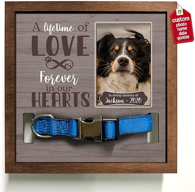 Personalized Dog Picture Pet Loss Sign Frames with Name Photo Keepsake Wood Memorial for Tabletops Remembrance for Dog Passing Away Sympathy Funerary Supplies for Pet Lovers