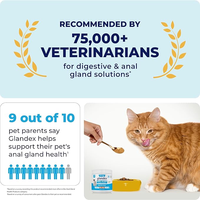 Vetnique Glandex Feline Anal Gland or Daily Probiotic Fiber Supplement Powder for Cats with Digestive Enzyme, Probiotics and Pumpkin, Vet Recommended for Healthy Bowels (4oz, Anal Gland Powder - Tuna)