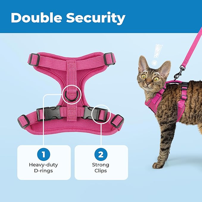 Voyager Escape Proof Cat Harness and Leash Set with Reflective Stitching, Neoprene Handle 5ft - Supports Small, Medium and Large Cats, Kittens for Walking by Best Pet Supplies - Fuchsia, XXS