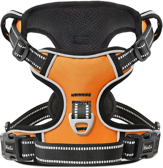 HEELE Dog Harness, No Pull Adjustable Padded Reflective Harness for Small Medium Large Dogs with Handle for Walking Training, Orange, L