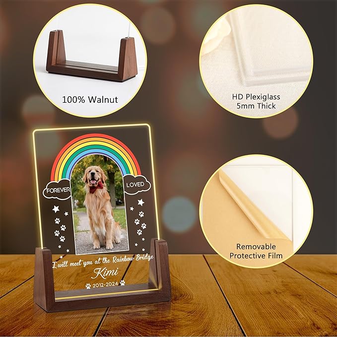 Personalized Dog Memorial Gifts for Loss of Dog, Pet Memorial Gifts for Dogs, Pet Memorial Acrylic Night Light, Pet Loss Sympathy Gift, Christmas Birthday Gifts for Pet Lovers