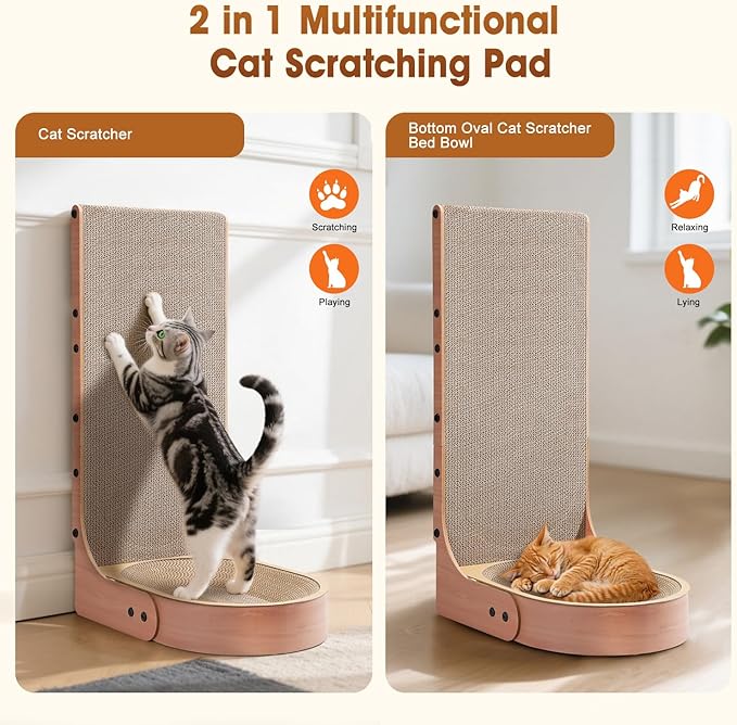 Cat Scratcher, 2 in 1 Multifunctional L Shape Cat Scratch Pad Wall Mounted with Oval Cat Bed Bowl for Indoor Cats (1 PCS Cat Scratcher)