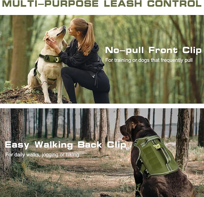 Dog Harness for Large Dogs Heavy Duty, Tactical No Pull Dog Harness with Molle System, Easy On and Off Service Dog Vest, Breathable Padded, Adjustable Reflective Pet Vest for Walking Hiking Training