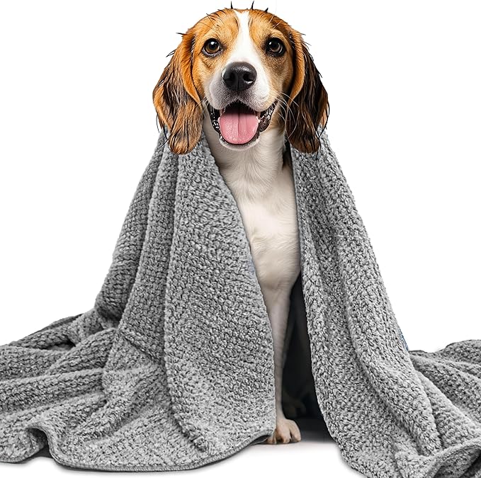 Extra Large Dog Towel - Microfiber Ultra-Absorbent & Fast-Drying for Large Dogs, Pet Bath, Grooming, Swimming - 40x24 Inch-Grey- 1-Pack