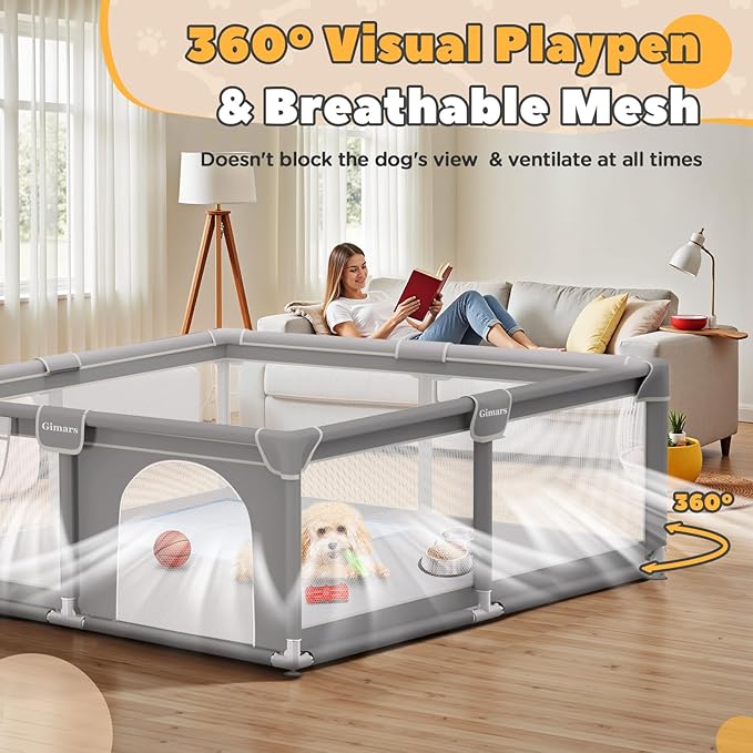 50x50x26 Inches Puppy Playpen with Gate, Dog Playpen for Puppies or Small Dogs, Sturdy Safety Dog Fence Pet Playpen with Thickened Fabric, High-Strength Nylon Wire Mesh for Indoor & Outdoor,Washable