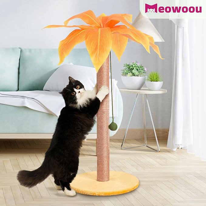 Scratching Post 33 inch Tall for Indoor Cats with Sisal Rope, Scratcher for Cute Kitten, Yellow