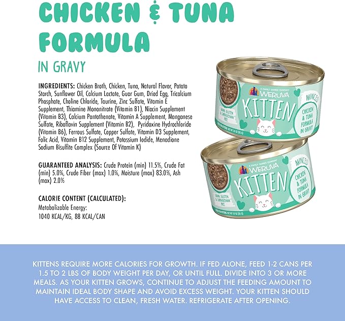 Weruva Kitten, Chicken & Tuna Formula in Gravy, 3oz Can (Pack of 12)