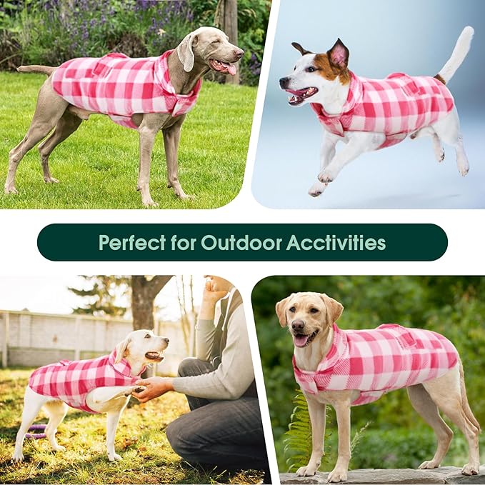 Kuoser Dog Winter Coat, Windproof Dog Fleece Jacket British Style Plaid Cold Weather Doggie Vest Coats, Reversible Cozy Warm Puppy Clothes Pet Apparel for Small Dogs XS