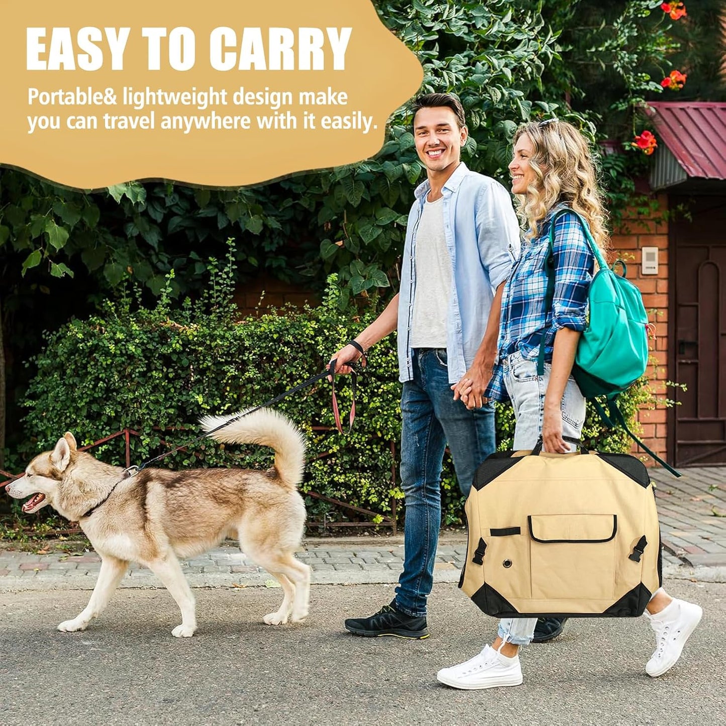 Collapsible & Foldable Travel Dog Crate - Soft, Portable for Medium Dogs, 30 x 21 x 21 Inch