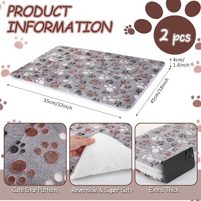 VitalCozy 2 Pack Self Warming Cat Mat Self Heating Pad Bed Reversible Machine Washable Reflects Body Heat Warm Thermal Pet Pad Crate Blanket for Feral and Indoor Cat(Black,22'' X 18'',Dog Paw)