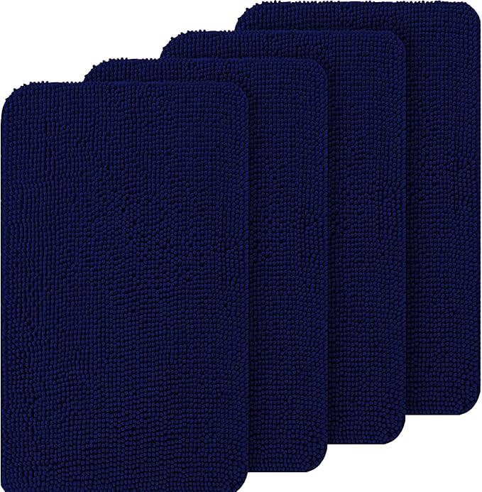 OLANLY Dog Door Mat Set 4-Piece 36x24, Absorbs Moisture and Dirt, Absorbent Non-Slip Washable Doormat, Quick Dry Chenille Mud Mat for Dogs, Entry Indoor Entryway Carpet for Inside Floor, Navy Blue