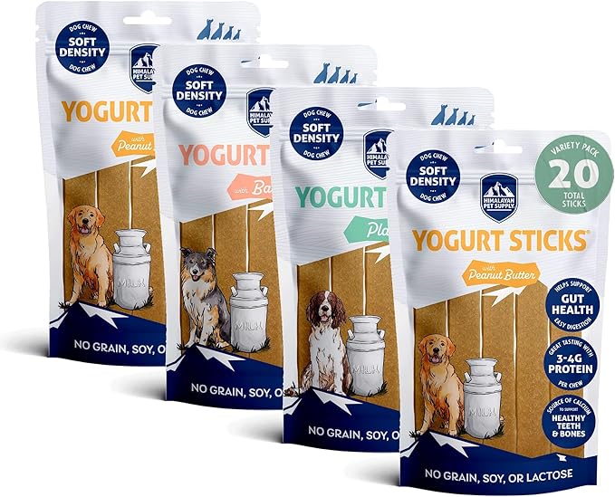 Himalayan Dog Chew Yogurt Sticks, Mixed Flavors, Dog Treats with Prebiotics, Probiotics & Protein, Digestive Support, Lactose & Gluten Free, Natural Dog Treat for All Breeds, Made in America, 4pk