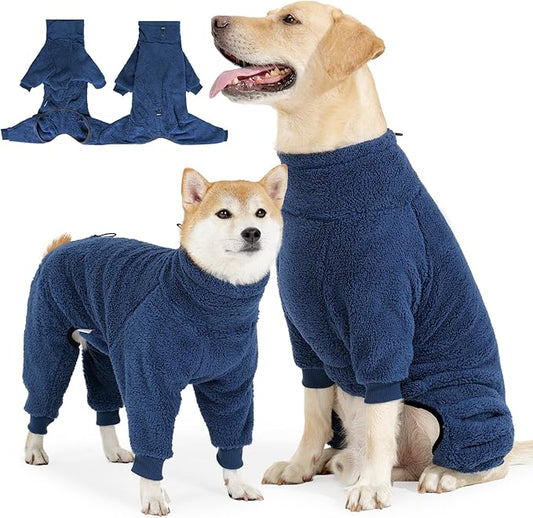 Winter Coat - Warm Fleece Dog Jacket, Windproof Pullover Jumpsuit, Full Body Pajamas Onesie, Cold Weather Clothes for Medium Large Dogs (3Xlarge, Navy Blue)