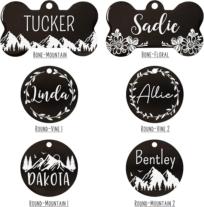 Ultra Joys Stainless Steel Pet ID Tag Dog Name Tags Personalized Front & Back Engraving, Customized Dog Tags and Cat Tags, Optional Engraved on Both Sides, Round Tag with Mountain on Top Design, Large
