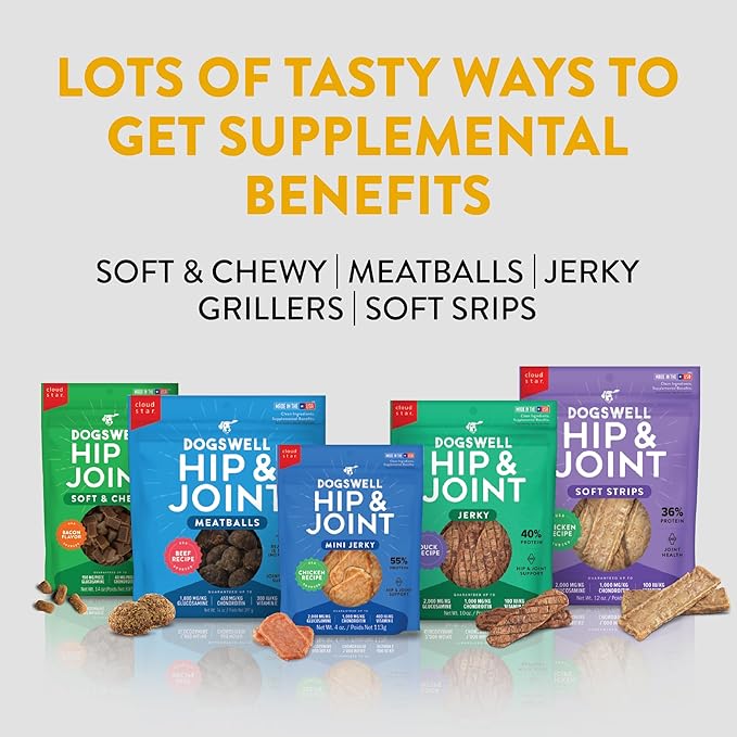 Dogswell Jerky Hip and Joint Dog Treats Grain Free Made in USA Only, Glucosamine and Chondroitin, 20 oz Duck