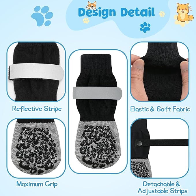 HeavenEye Dog Socks for Hardwood Floors, Anti Slip Dog Paw Protectors Shoes, Maximum Grip Prevent Licking Paws Slipping Hot Cold Pavement Boots for Small Medium Large Senior Dogs(Black Leopard, S)