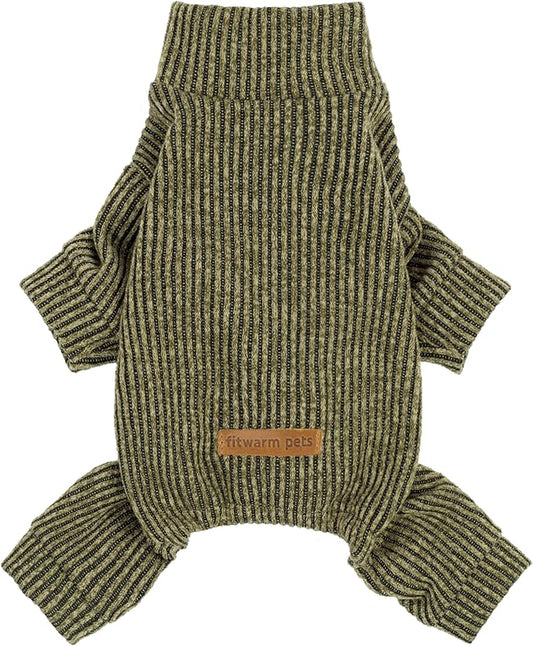 Fitwarm Mock Neck Knited Dog Pajamas, Warm Winter Clothes for Small Dogs Boy Girl, Pet Apparel, Olive Green, Large