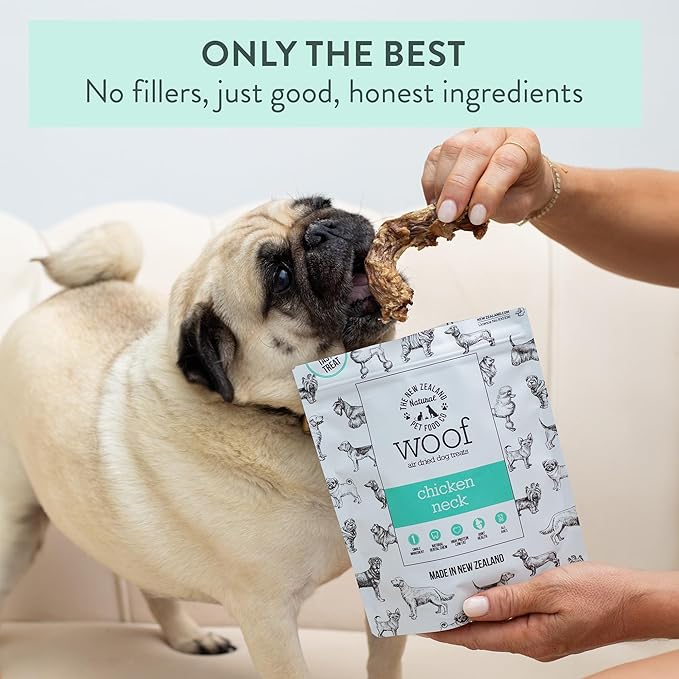 Air Dried WOOF Chicken Neck Treat - Mixer, or Topper - Air Dried, High Protein,Natural, Single Ingredient - 1.76oz