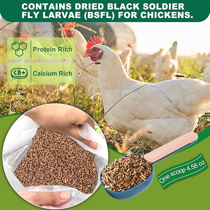 Chicken Feed, 15lb Dried Black Soldier Fly Larvae Pellets for Chickens, Processed Chicken Food for Laying Hens, Chickens Layer Feed, Organic Bird Food with More Protein&Calcium Than Mealworms
