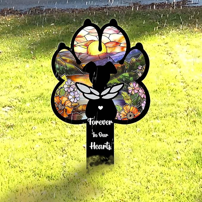 Angel Dog Suncatcher Pet Loss Gift – 12in Paw-Shaped Metal Grave Marker, Weatherproof Dog Memorial Plaque for Garden or Indoor Display, Remembrance Gift for Loss of Beloved Pet
