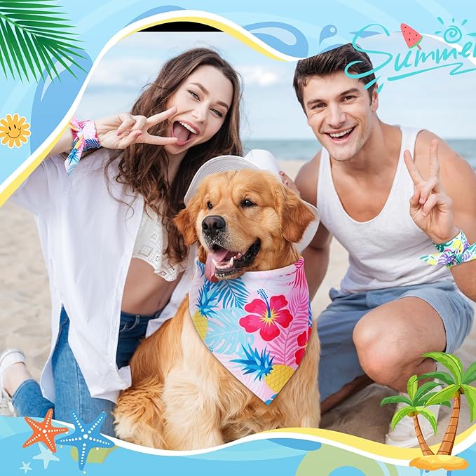 Shyyween100 Pieces Hawaii Dog Bandanas Bulk Summer Bandanas for Dogs Soft Bibs Adjustable Triangle Scarf for Small Medium Large Pets Summer Costume