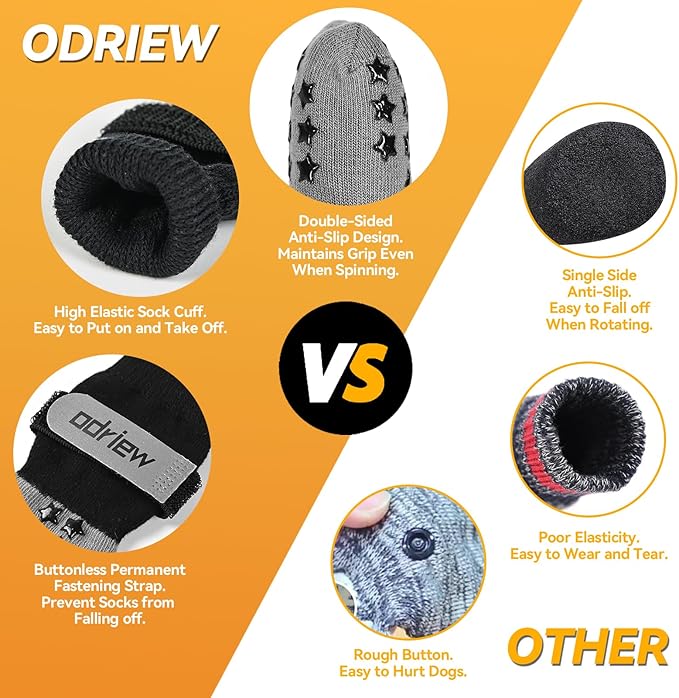 Non Slip Dog Socks to Prevent Licking Paws - Dog Booties for Hardwood Floors Anti Slip - Grippy Socks for Senior Dog - Double Side Paw Protector Prevent Scratching for Hot Pavement. (Grey, L)