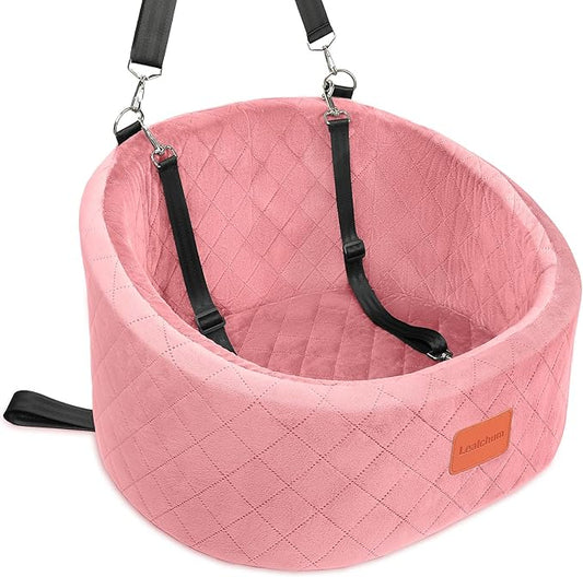 Dog Car Seat for Small Dogs Up to 30 Lbs,Ultra Soft Fabric Fill in Comfy Memory Foam,Happy Pet Ride,2 Safety Dog Leashes,Fully Detachable and Washable,Anti Slip Base(Pink)